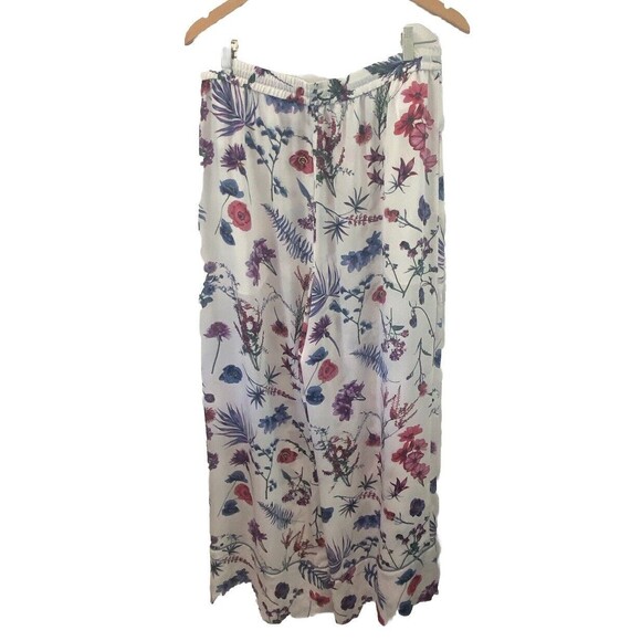 NWT BCBG Max Azaria - White w/ Multicolor Floral Print Wide Leg Pants Size L - Picture 4 of 8